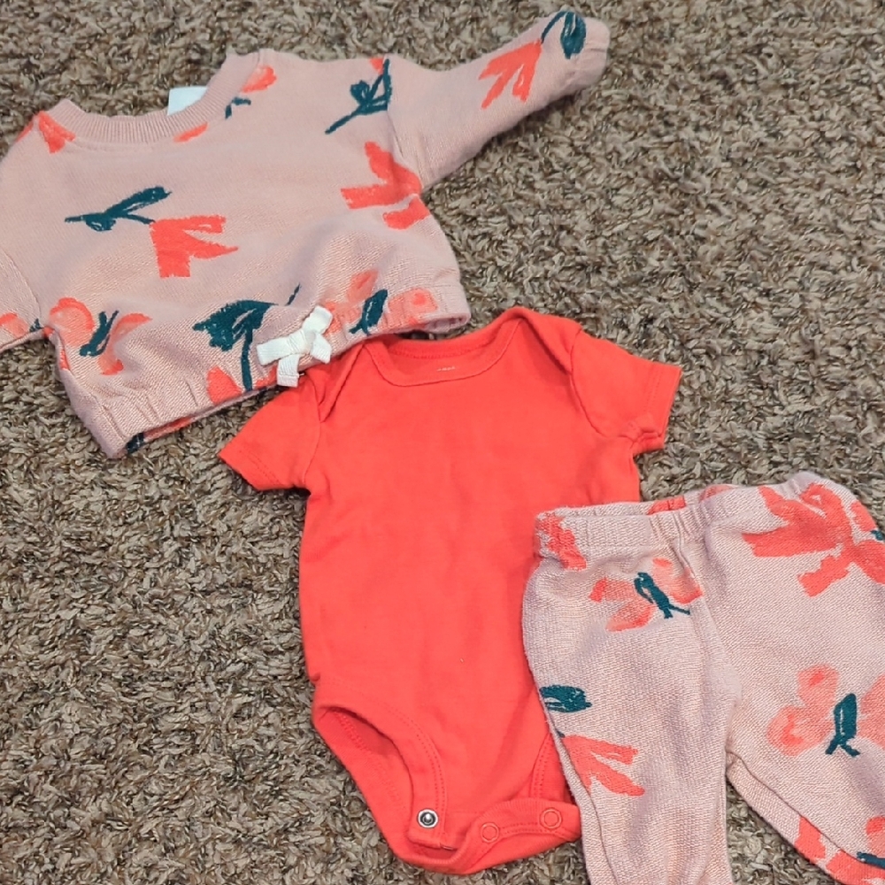 Carter's Coral Newborn Bodysuit Matching Outfit 3 Piece